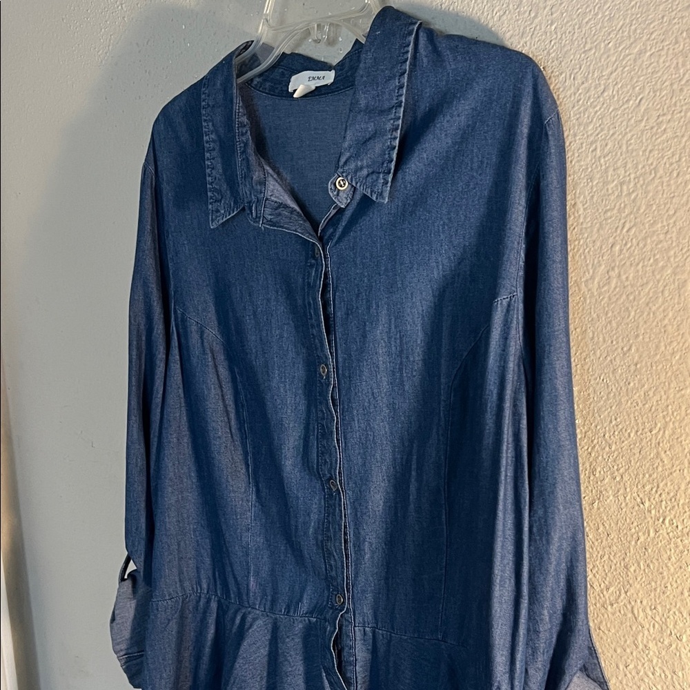 Simply Emma Blue Button-Up Ruffle Top - Picture 6 of 8